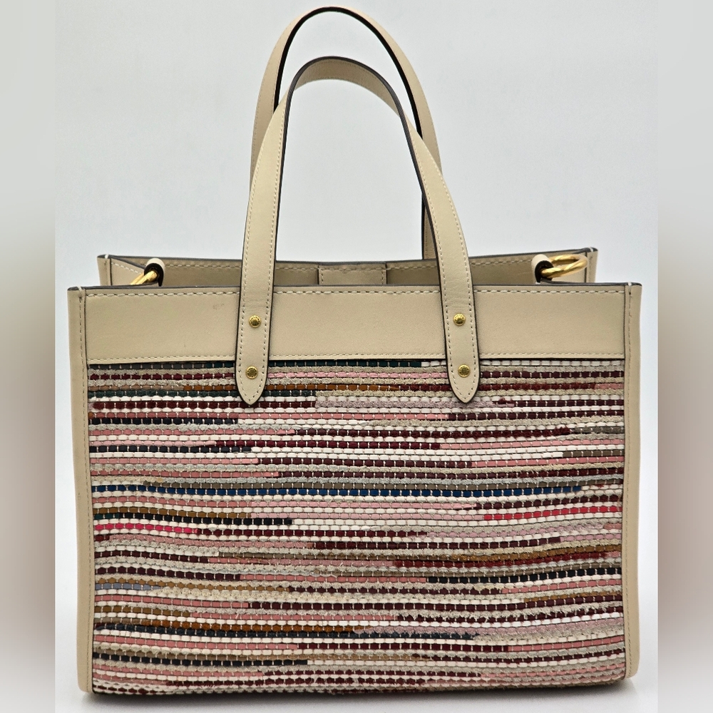 Coach Field Tote  In Upwoven Leather, Chalk Multi - Picture 3 of 16